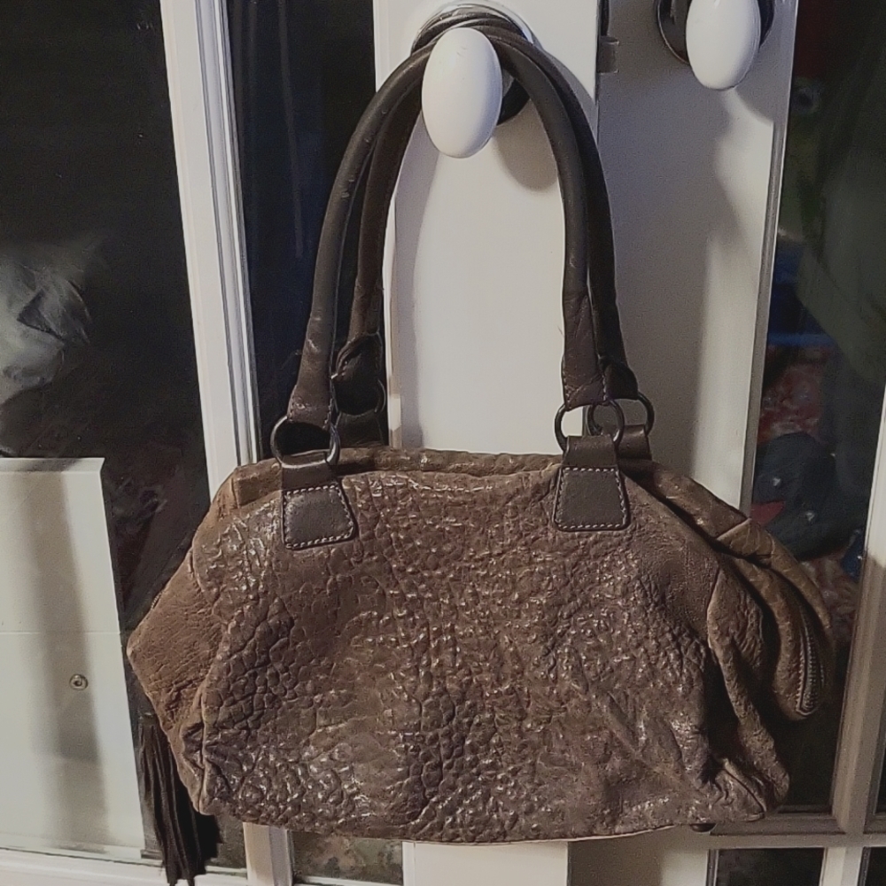 ALL SAINTS Genuine Leather Handbag Satchel Distressed Brown
